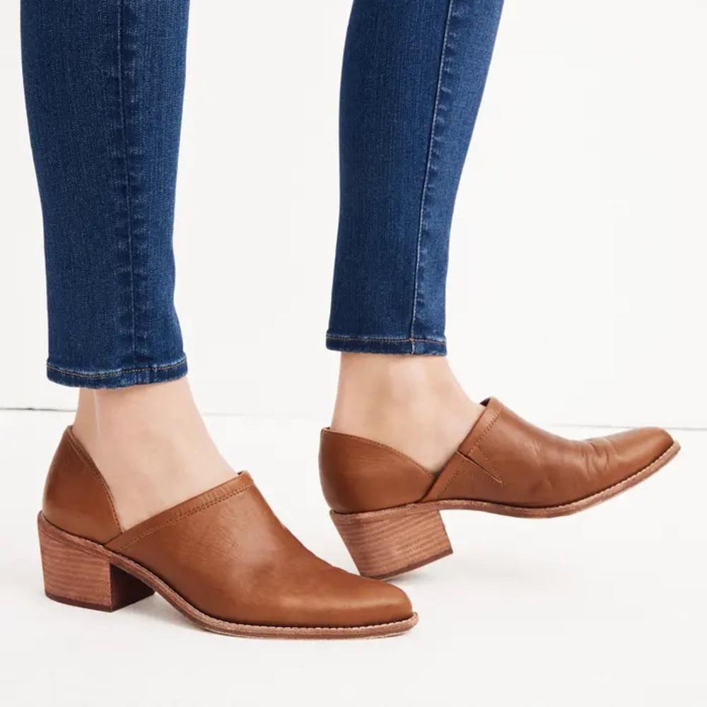 Madewell The Brady Lowcut Block Heel Bootie Brown Leather English Saddle 7.5